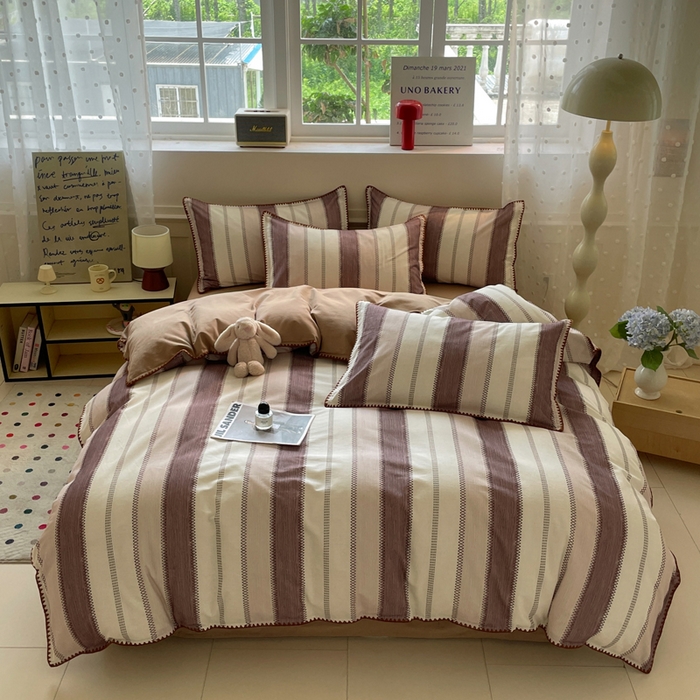 91家纺网 家纺一手货源 找家纺 如一 2025新款加厚全棉磨毛三角针四件套 韵律-咖