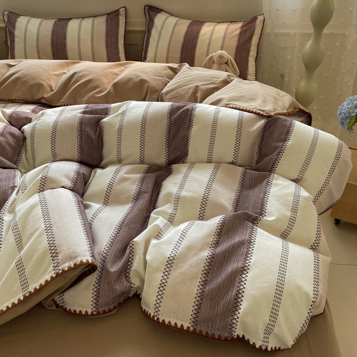 91家纺网 家纺一手货源 找家纺 如一 2025新款加厚全棉磨毛三角针四件套 韵律-咖