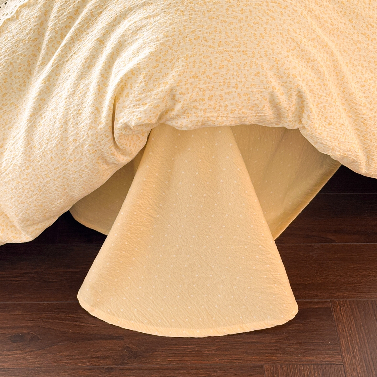 91家纺网 家纺一手货源 找家纺 遇见家居生活馆 2025新款亚麻双层纱四件套-叶知秋（小号108 标准128，加大138） 叶知秋-黄色