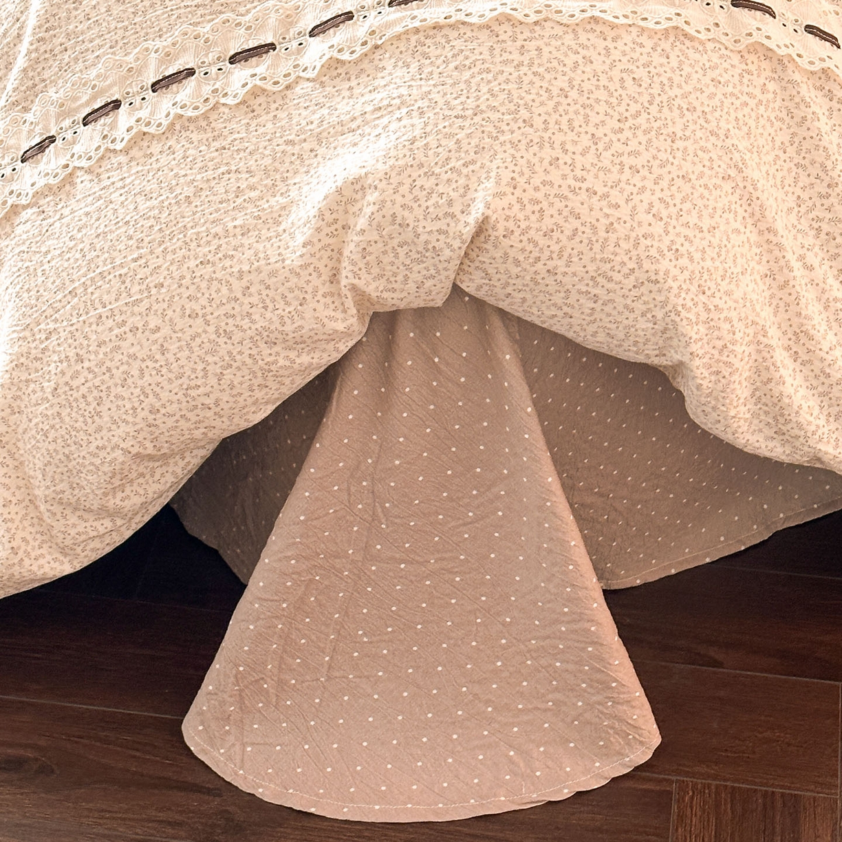 91家纺网 家纺一手货源 找家纺 遇见家居生活馆 2025新款亚麻双层纱四件套-叶知秋（小号108 标准128，加大138） 叶知秋-卡其