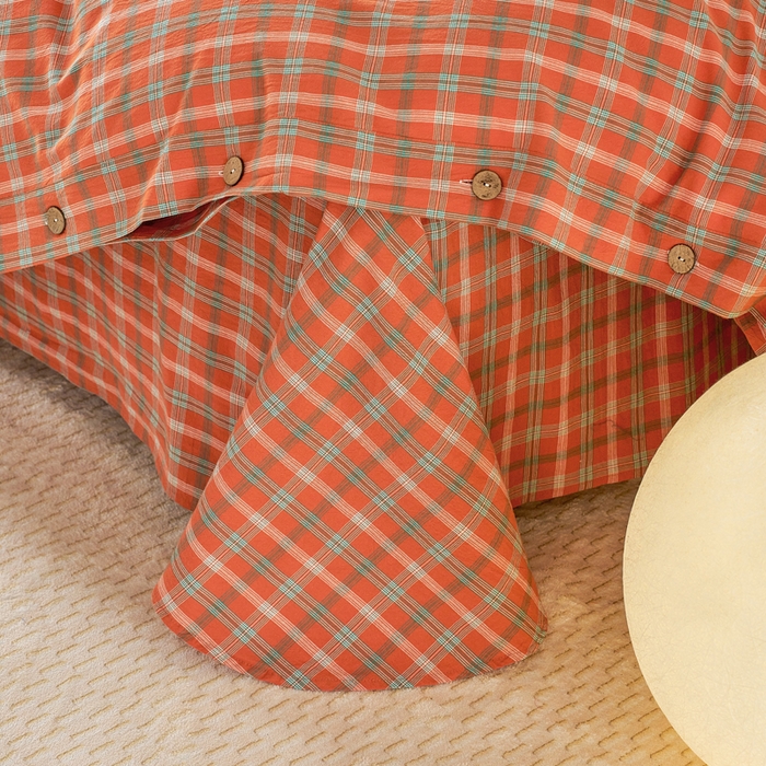 91家纺网 家纺一手货源 找家纺 贝尔 PELLHOME 全棉纽扣色织水洗棉格子四件套（可抖音代发） 梦田-桔