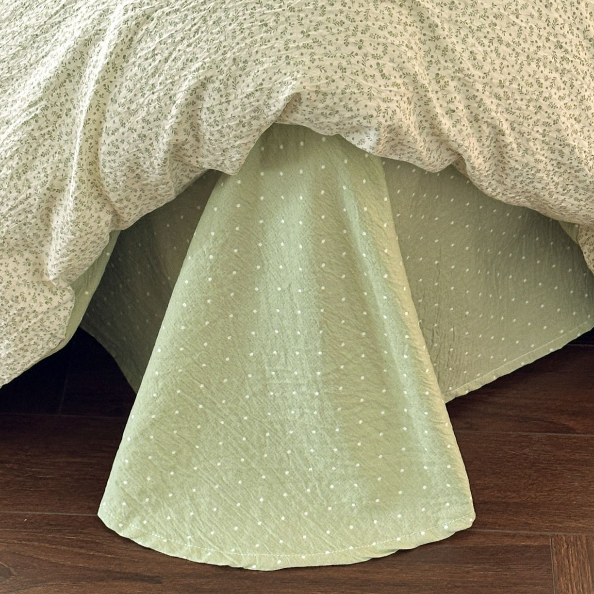 91家纺网 家纺一手货源 找家纺 遇见家居生活馆 2025新款亚麻双层纱四件套-叶知秋（小号108 标准128，加大138） 叶知秋-绿