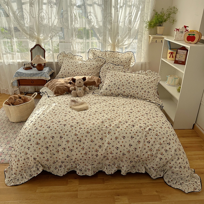 91家纺网 家纺一手货源 找家纺 桃子家居 2025新款A类纯棉数码印花法式碎花棉加绒韩版花边碎花加厚牛奶绒四件套 棉加绒-花边繁花似锦