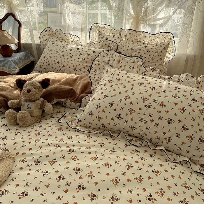 91家纺网 家纺一手货源 找家纺 桃子家居 2025新款A类纯棉数码印花法式碎花棉加绒韩版花边碎花加厚牛奶绒四件套 棉加绒-花边繁花似锦