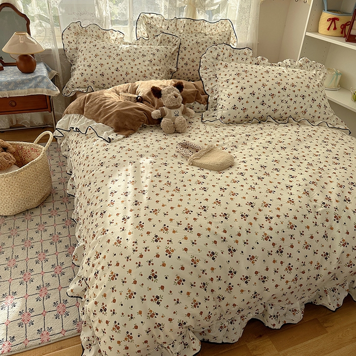 91家纺网 家纺一手货源 找家纺 桃子家居 2025新款A类纯棉数码印花法式碎花棉加绒韩版花边碎花加厚牛奶绒四件套 棉加绒-花边繁花似锦