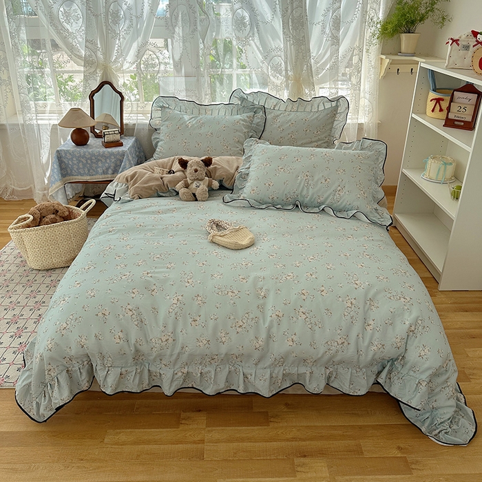 91家纺网 家纺一手货源 找家纺 桃子家居 2025新款A类纯棉数码印花法式碎花棉加绒韩版花边碎花加厚牛奶绒四件套 棉加绒-花边芳华