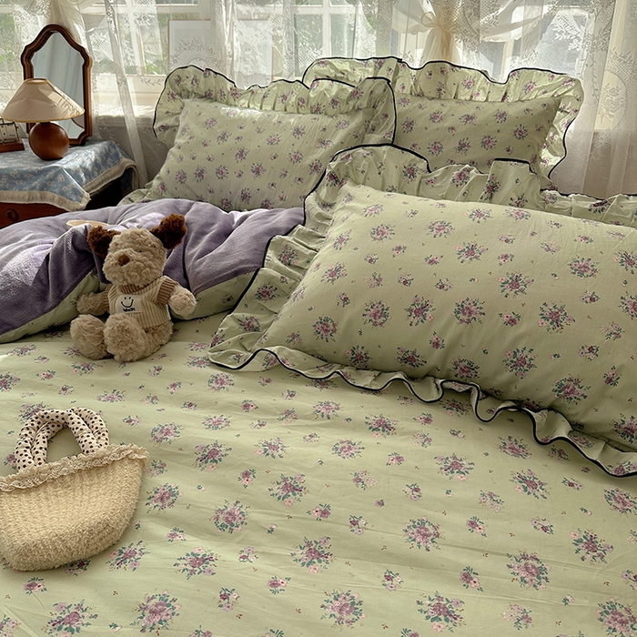 91家纺网 家纺一手货源 找家纺 桃子家居 2025新款A类纯棉数码印花法式碎花棉加绒韩版花边碎花加厚牛奶绒四件套 棉加绒-花边浮影