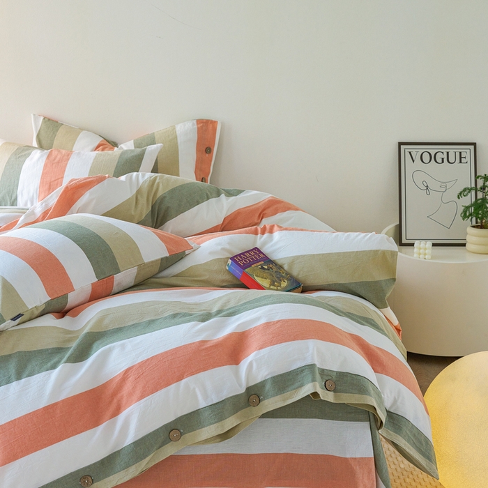 91家纺网 家纺一手货源 找家纺 贝尔 PELLHOME 全棉纽扣色织水洗棉格子四件套（可抖音代发） 蔬果条