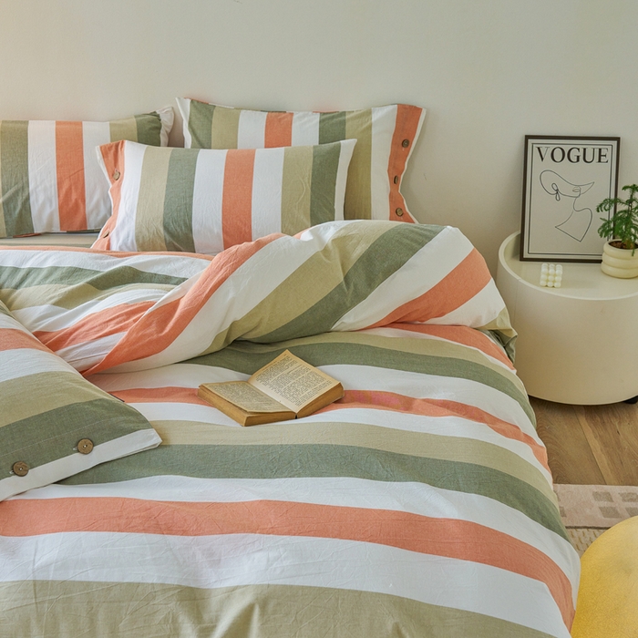 91家纺网 家纺一手货源 找家纺 贝尔 PELLHOME 全棉纽扣色织水洗棉格子四件套（可抖音代发） 蔬果条