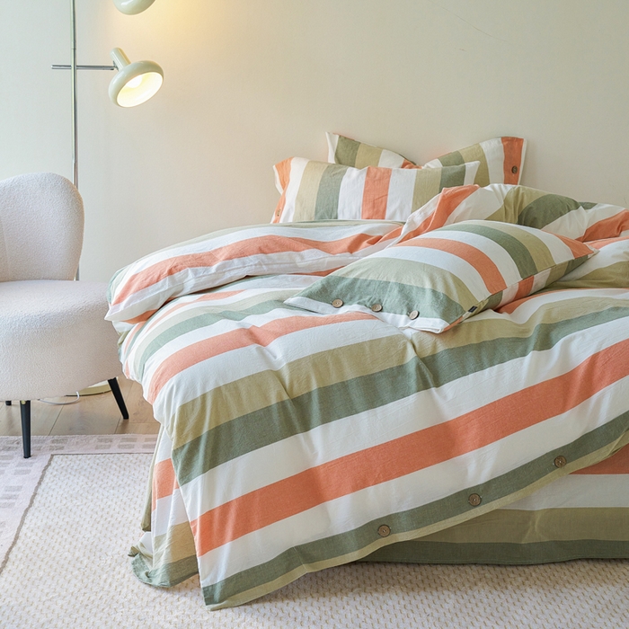 91家纺网 家纺一手货源 找家纺 贝尔 PELLHOME 全棉纽扣色织水洗棉格子四件套（可抖音代发） 蔬果条