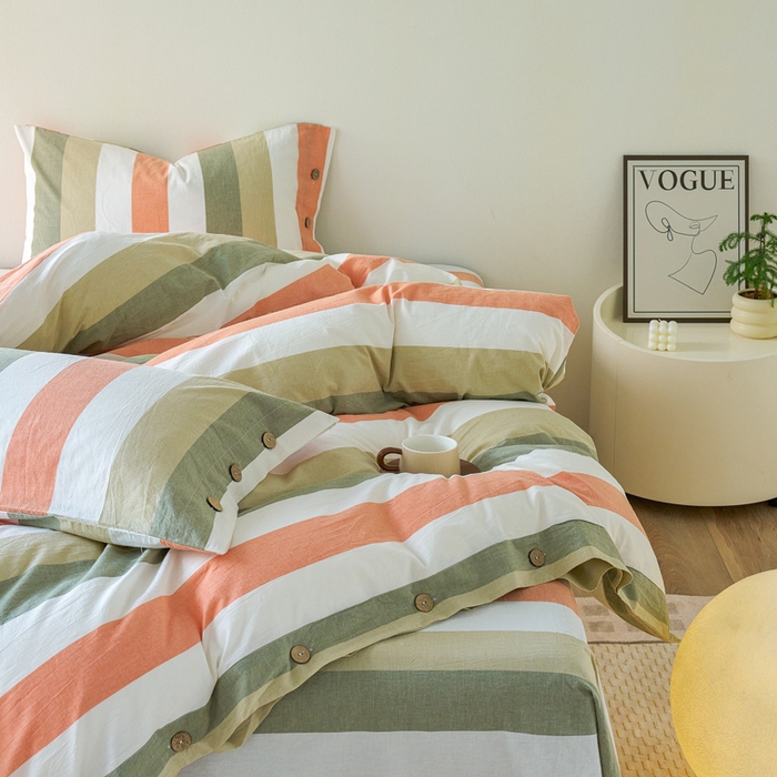 91家纺网 家纺一手货源 找家纺 贝尔 PELLHOME 全棉纽扣色织水洗棉格子四件套（可抖音代发） 蔬果条