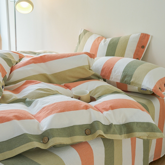 91家纺网 家纺一手货源 找家纺 贝尔 PELLHOME 全棉纽扣色织水洗棉格子四件套（可抖音代发） 蔬果条