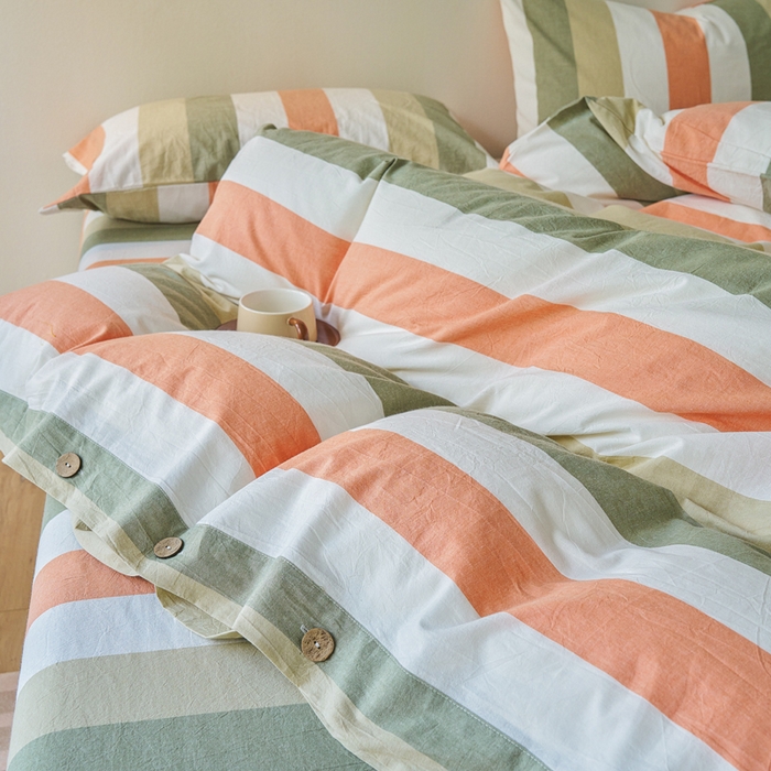 91家纺网 家纺一手货源 找家纺 贝尔 PELLHOME 全棉纽扣色织水洗棉格子四件套（可抖音代发） 蔬果条