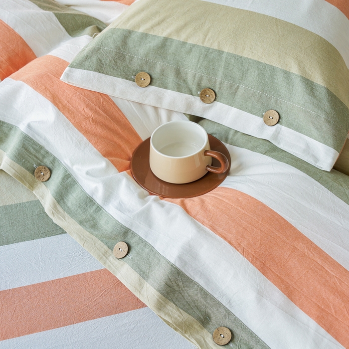 91家纺网 家纺一手货源 找家纺 贝尔 PELLHOME 全棉纽扣色织水洗棉格子四件套（可抖音代发） 蔬果条