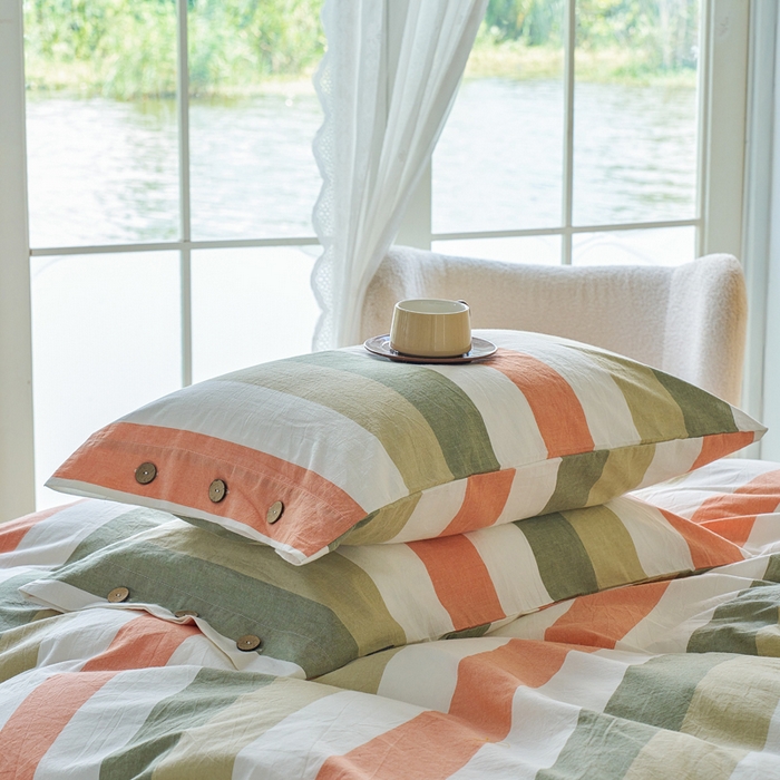 91家纺网 家纺一手货源 找家纺 贝尔 PELLHOME 全棉纽扣色织水洗棉格子四件套（可抖音代发） 蔬果条