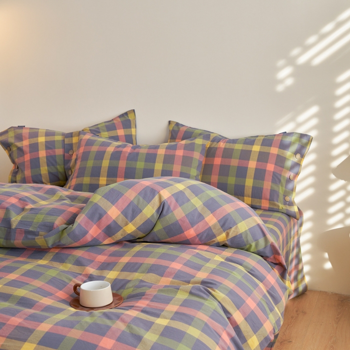 91家纺网 家纺一手货源 找家纺 （总）贝尔 PELLHOME 全棉色织水洗棉纽扣款四件套-美拉德系列（可抖音代发）