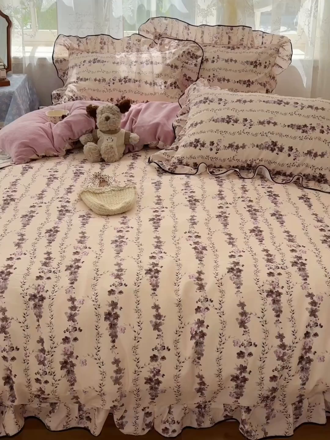 91家纺网 家纺一手货源 找家纺 桃子家居 2025新款A类纯棉数码印花法式碎花棉加绒韩版花边碎花加厚牛奶绒四件套 棉加绒-花边兰亭序