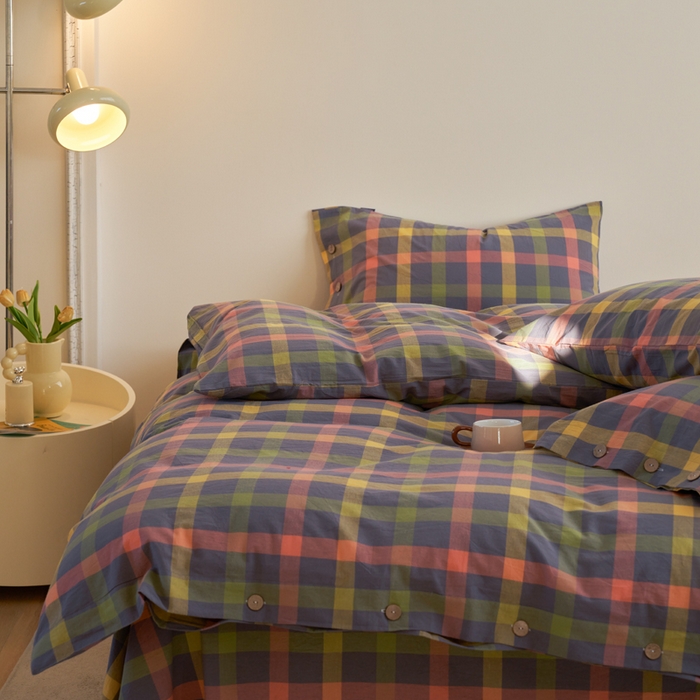 91家纺网 家纺一手货源 找家纺 （总）贝尔 PELLHOME 全棉色织水洗棉纽扣款四件套-美拉德系列（可抖音代发）