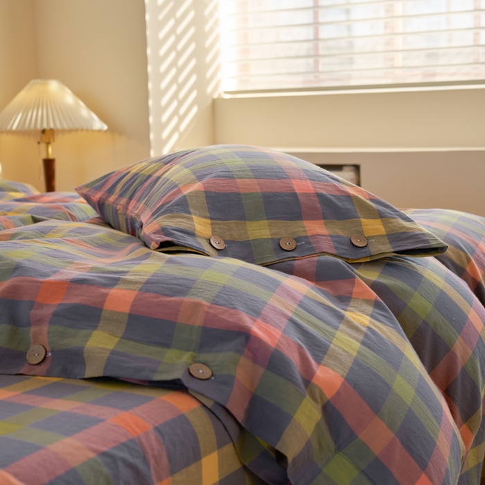 91家纺网 家纺一手货源 找家纺 （总）贝尔 PELLHOME 全棉色织水洗棉纽扣款四件套-美拉德系列（可抖音代发）