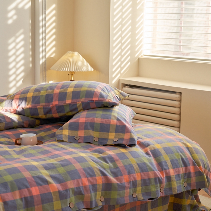 91家纺网 家纺一手货源 找家纺 （总）贝尔 PELLHOME 全棉色织水洗棉纽扣款四件套-美拉德系列（可抖音代发）