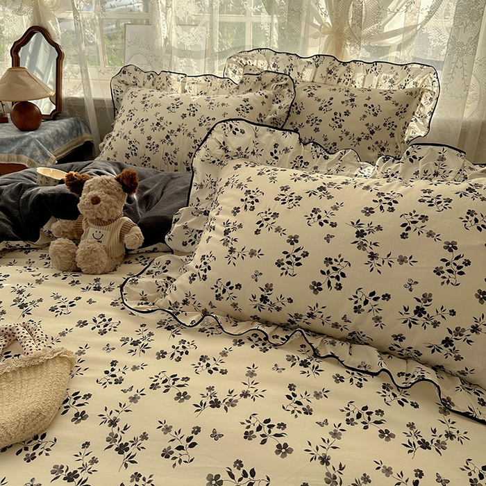 91家纺网 家纺一手货源 找家纺 桃子家居 2025新款A类纯棉数码印花法式碎花棉加绒韩版花边碎花加厚牛奶绒四件套 棉加绒-花边楼兰梦