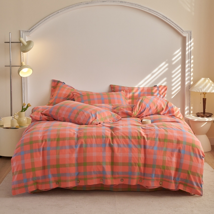 91家纺网 家纺一手货源 找家纺 （总）贝尔 PELLHOME 全棉色织水洗棉纽扣款四件套-美拉德系列（可抖音代发）