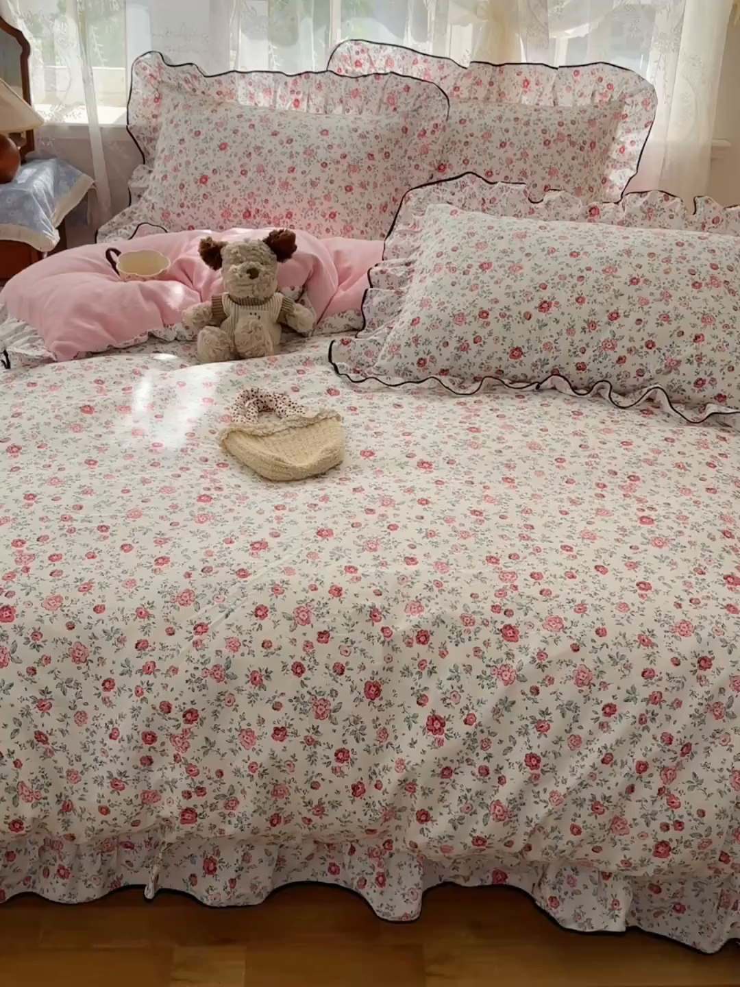 91家纺网 家纺一手货源 找家纺 桃子家居 2025新款A类纯棉数码印花法式碎花棉加绒韩版花边碎花加厚牛奶绒四件套 棉加绒-花边茉拉