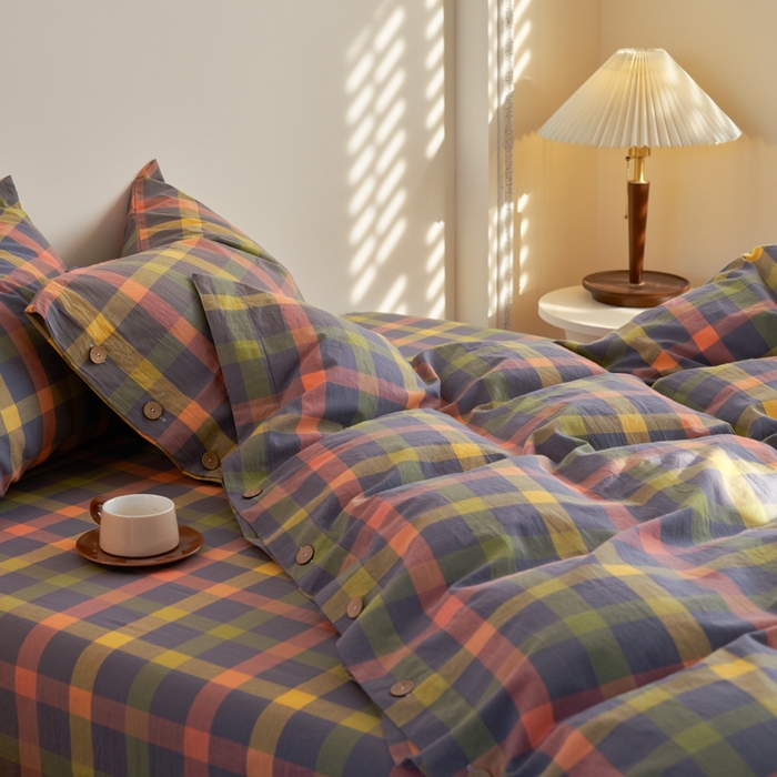 91家纺网 家纺一手货源 找家纺 贝尔 PELLHOME 全棉色织水洗棉纽扣款四件套-美拉德系列（可抖音代发） 千金玛德琳