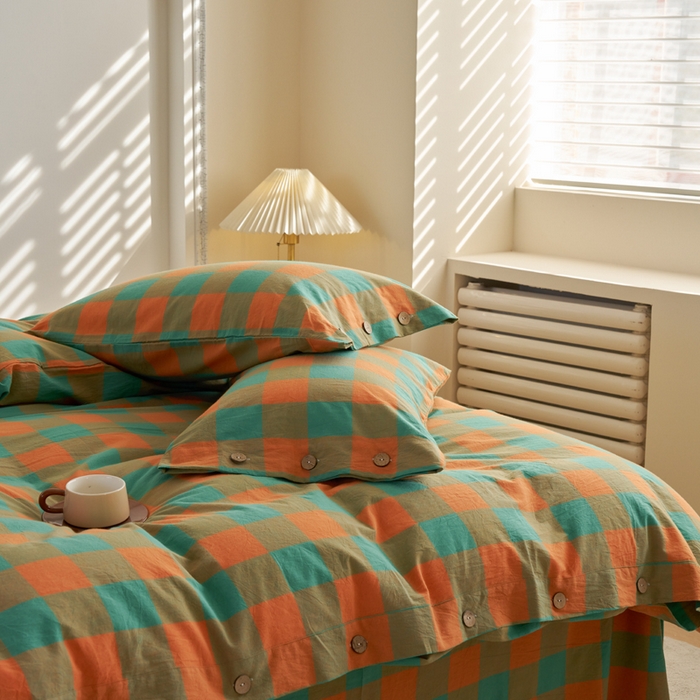 91家纺网 家纺一手货源 找家纺 贝尔 PELLHOME 全棉色织水洗棉纽扣款四件套-美拉德系列（可抖音代发） 多巴胺