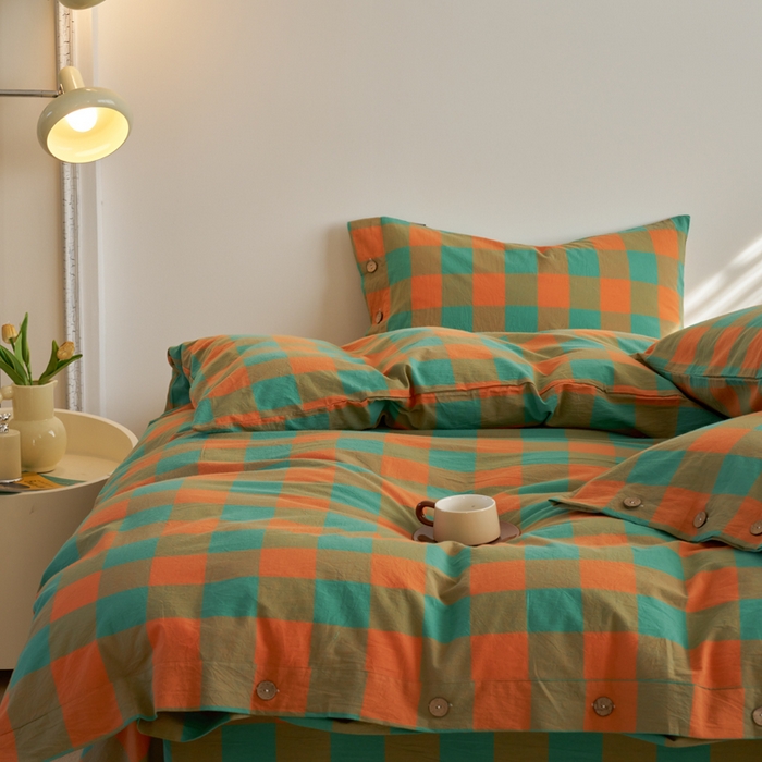 91家纺网 家纺一手货源 找家纺 贝尔 PELLHOME 全棉色织水洗棉纽扣款四件套-美拉德系列（可抖音代发） 多巴胺