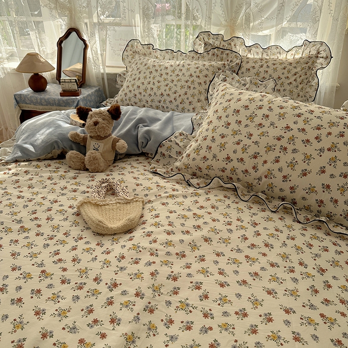91家纺网 家纺一手货源 找家纺 桃子家居 2025新款A类纯棉数码印花法式碎花棉加绒韩版花边碎花加厚牛奶绒四件套 棉加绒-花边素瑾