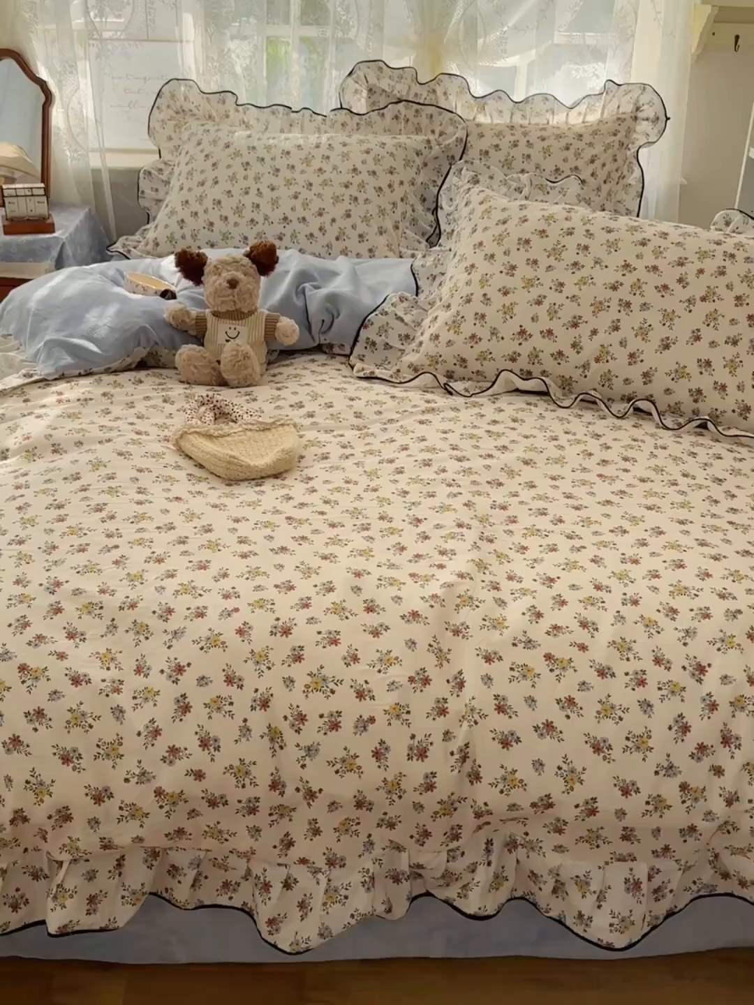 91家纺网 家纺一手货源 找家纺 桃子家居 2025新款A类纯棉数码印花法式碎花棉加绒韩版花边碎花加厚牛奶绒四件套 棉加绒-花边素瑾