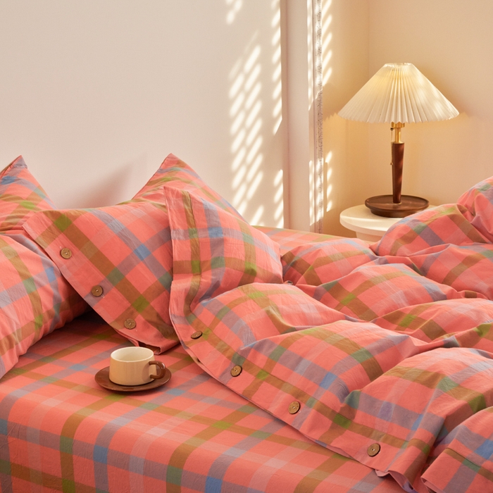 91家纺网 家纺一手货源 找家纺 贝尔 PELLHOME 全棉色织水洗棉纽扣款四件套-美拉德系列（可抖音代发） 美拉德