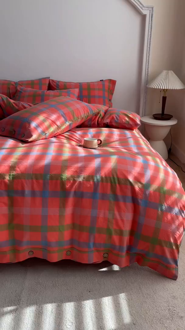 91家纺网 家纺一手货源 找家纺 贝尔 PELLHOME 全棉色织水洗棉纽扣款四件套-美拉德系列（可抖音代发） 美拉德