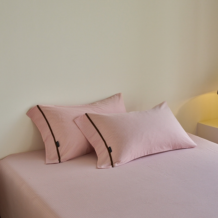 91家纺网 家纺一手货源 找家纺 贝尔 PELLHOME A类全棉色织水洗棉四件套--山河系列（可抖音代发） 山河-粉