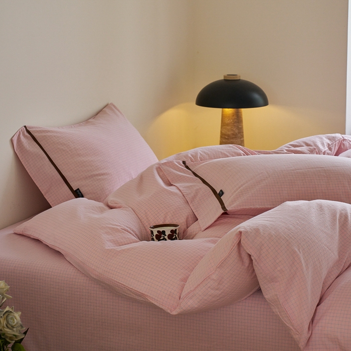 91家纺网 家纺一手货源 找家纺 贝尔 PELLHOME A类全棉色织水洗棉四件套--山河系列（可抖音代发） 山河-粉