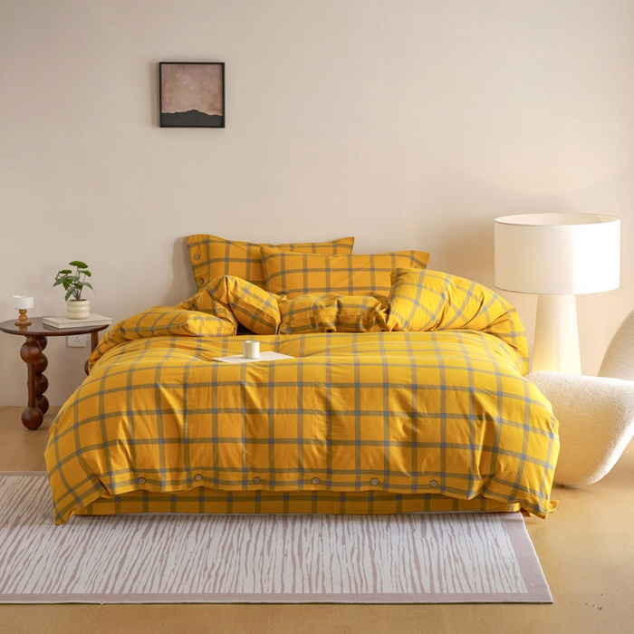 91家纺网 家纺一手货源 找家纺 贝尔 A类全棉纽扣水洗棉四件套 金棕榈