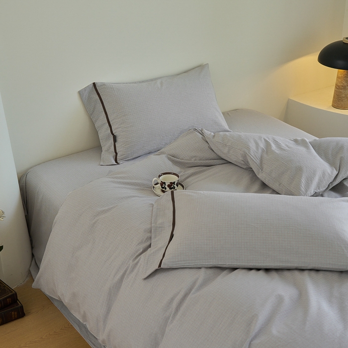 91家纺网 家纺一手货源 找家纺 贝尔 PELLHOME A类全棉色织水洗棉四件套--山河系列（可抖音代发） 山河-灰