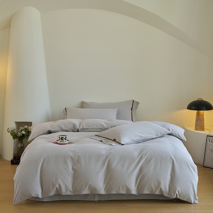 91家纺网 家纺一手货源 找家纺 贝尔 PELLHOME A类全棉色织水洗棉四件套--山河系列（可抖音代发） 山河-灰