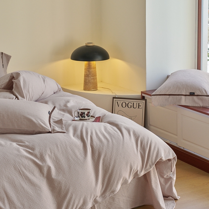 91家纺网 家纺一手货源 找家纺 贝尔 PELLHOME A类全棉色织水洗棉四件套--山河系列（可抖音代发） 山河-咖