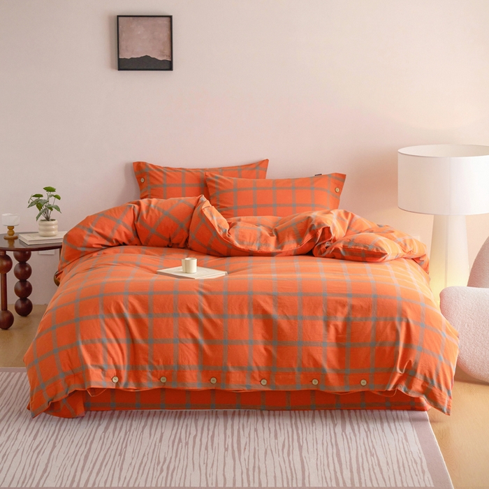 91家纺网 家纺一手货源 找家纺 贝尔 A类全棉纽扣水洗棉四件套 石榴红