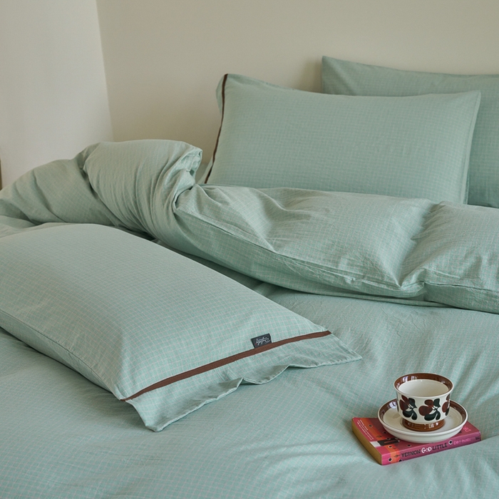 91家纺网 家纺一手货源 找家纺 贝尔 PELLHOME A类全棉色织水洗棉四件套--山河系列（可抖音代发） 山河-绿