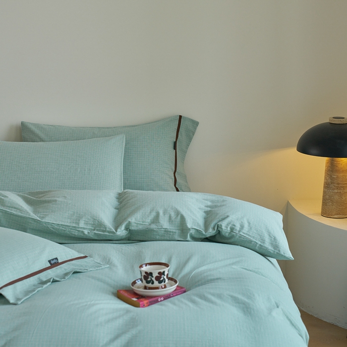 91家纺网 家纺一手货源 找家纺 贝尔 PELLHOME A类全棉色织水洗棉四件套--山河系列（可抖音代发） 山河-绿