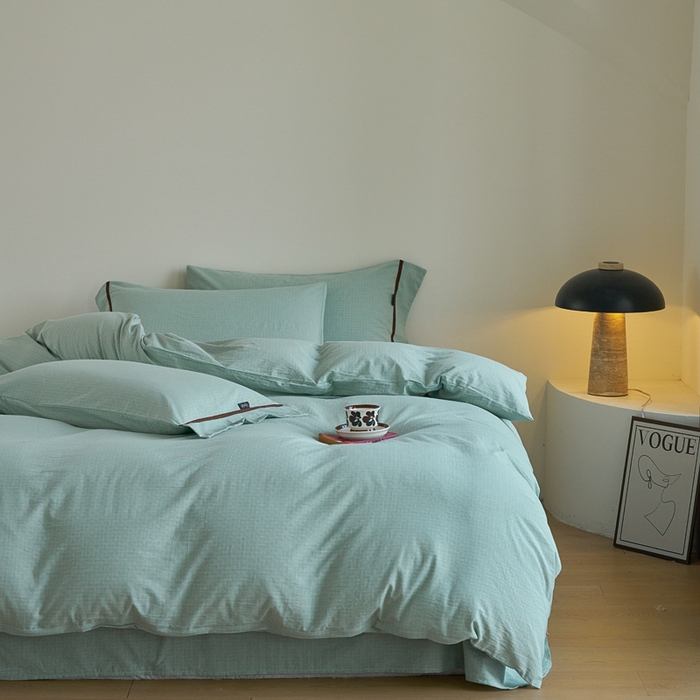 91家纺网 家纺一手货源 找家纺 贝尔 PELLHOME A类全棉色织水洗棉四件套--山河系列（可抖音代发） 山河-绿