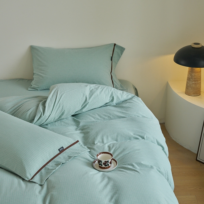 91家纺网 家纺一手货源 找家纺 贝尔 PELLHOME A类全棉色织水洗棉四件套--山河系列（可抖音代发） 山河-绿