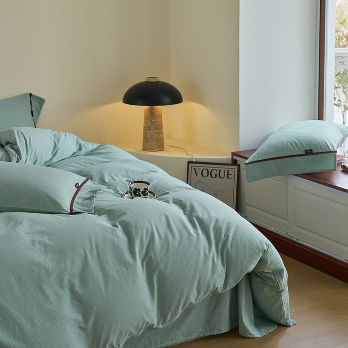 91家纺网 家纺一手货源 找家纺 贝尔 PELLHOME A类全棉色织水洗棉四件套--山河系列（可抖音代发） 山河-绿