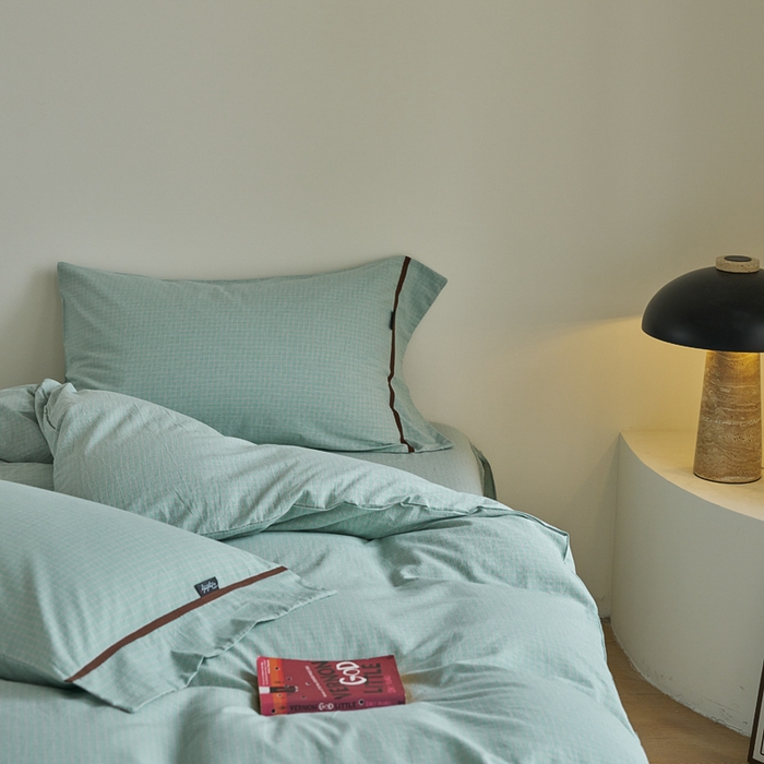 91家纺网 家纺一手货源 找家纺 贝尔 PELLHOME A类全棉色织水洗棉四件套--山河系列（可抖音代发） 山河-绿