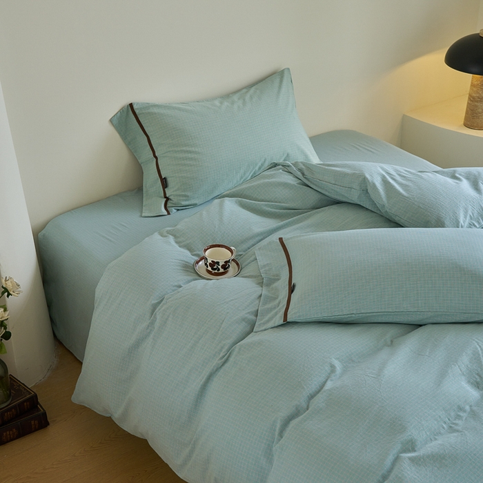 91家纺网 家纺一手货源 找家纺 贝尔 PELLHOME A类全棉色织水洗棉四件套--山河系列（可抖音代发） 山河-绿