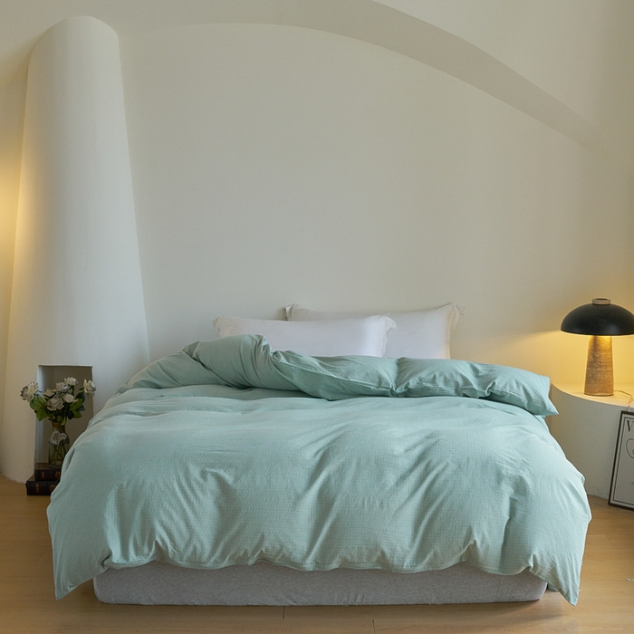 91家纺网 家纺一手货源 找家纺 贝尔 PELLHOME A类全棉色织水洗棉四件套--山河系列（可抖音代发） 山河-绿