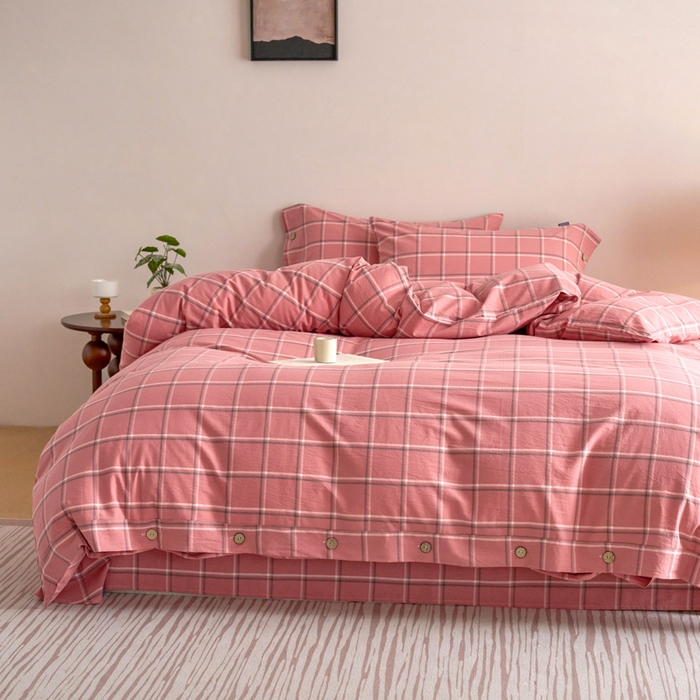 91家纺网 家纺一手货源 找家纺 贝尔 A类全棉纽扣水洗棉四件套 温柔粉